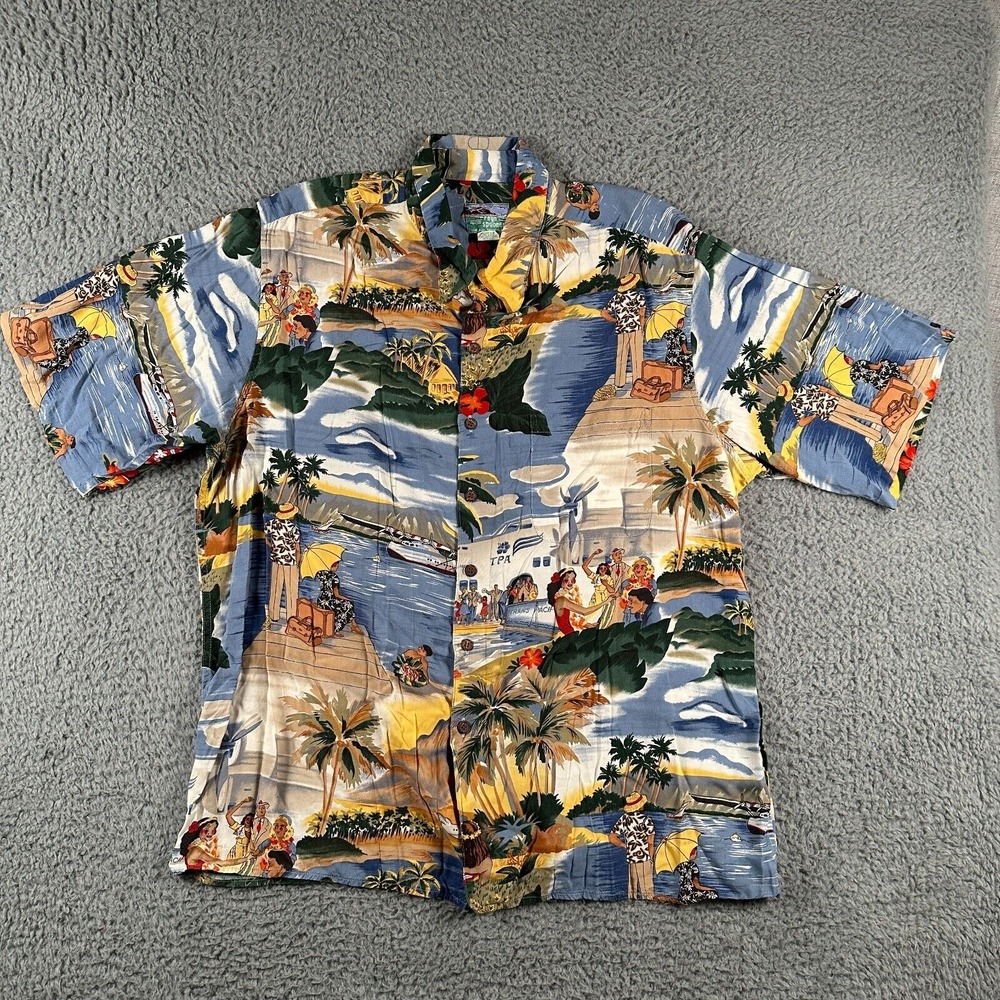 Vtg Reyn Spooner Shirt Mens XL Honolulu Transpacific Island AOP Rayon Button Up‎